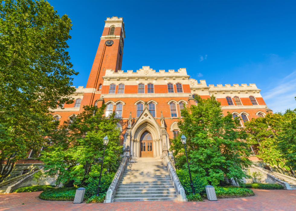 A historic stone building with a clocktower.