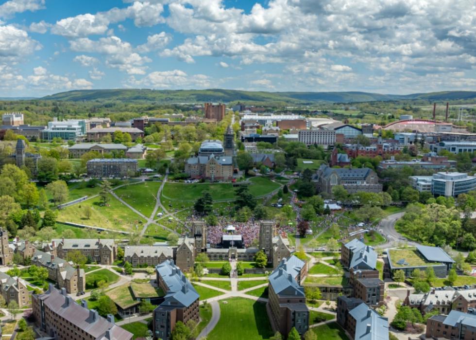 An aerial view of Cornell University.