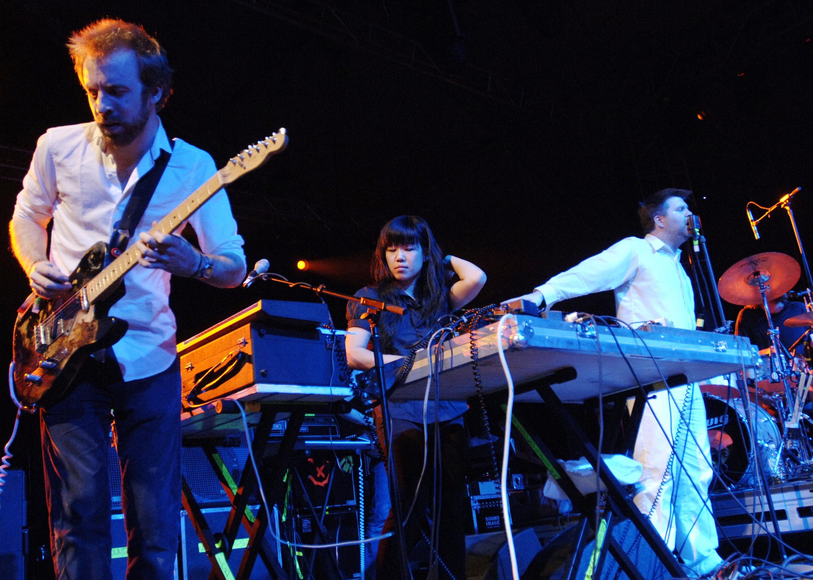 LCD Soundsystem play at a concert