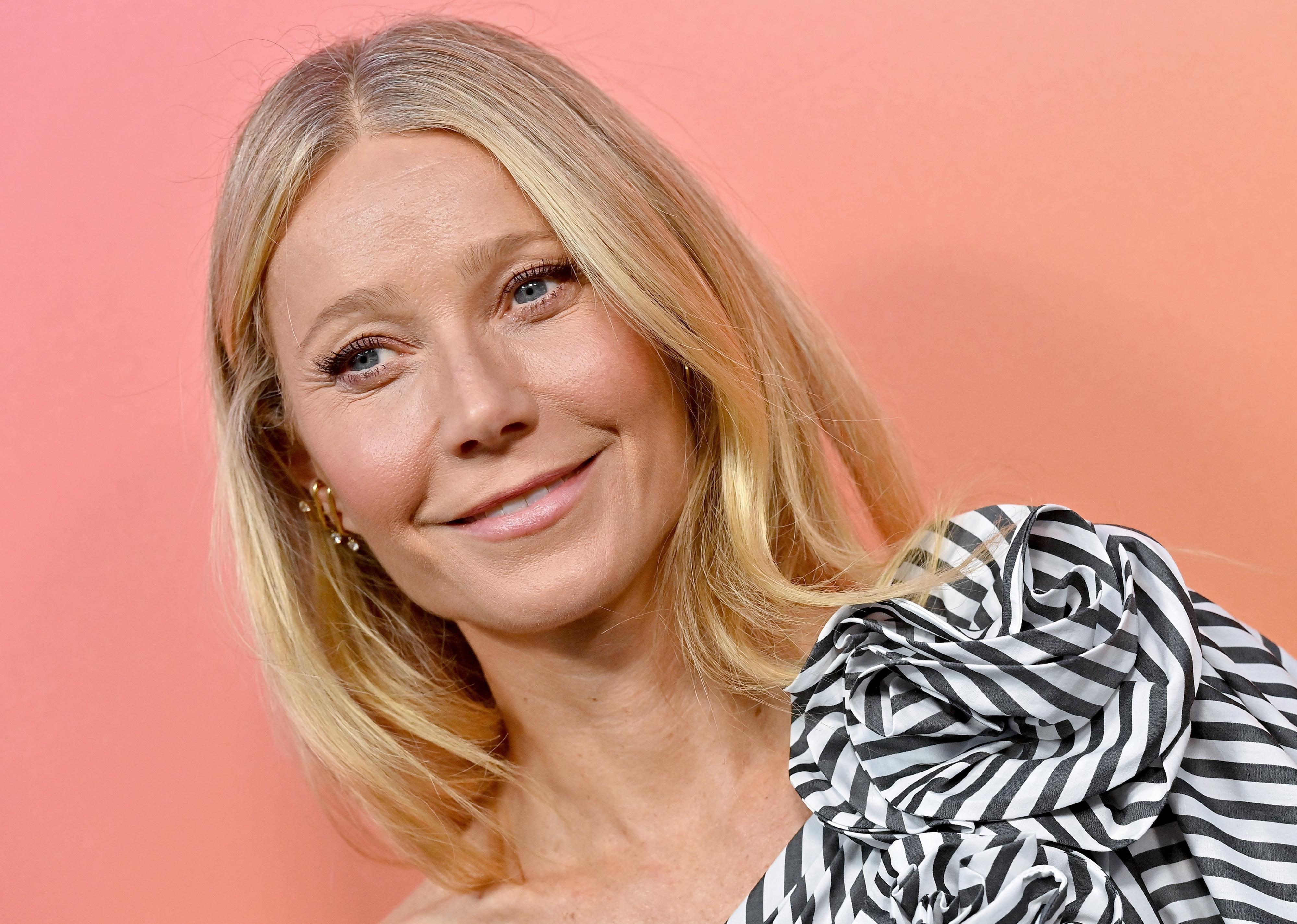 Gwyneth Paltrow in black and white stripes.