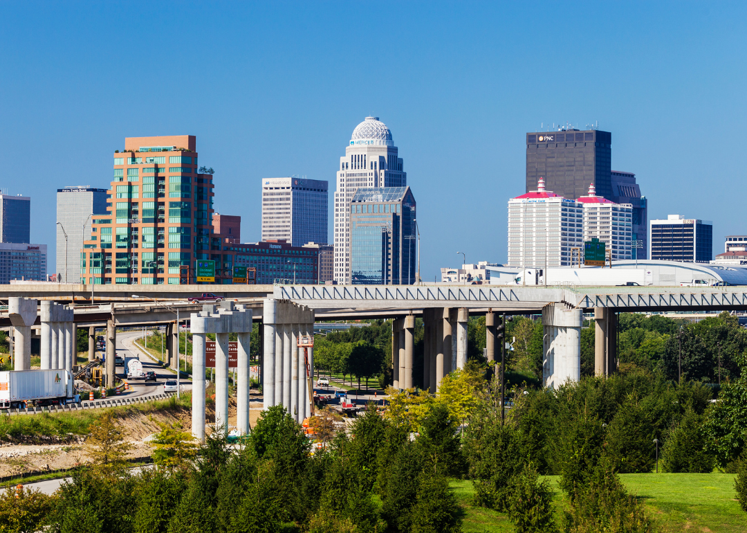 Highways and bridges leading into downtown Louisville, KY.