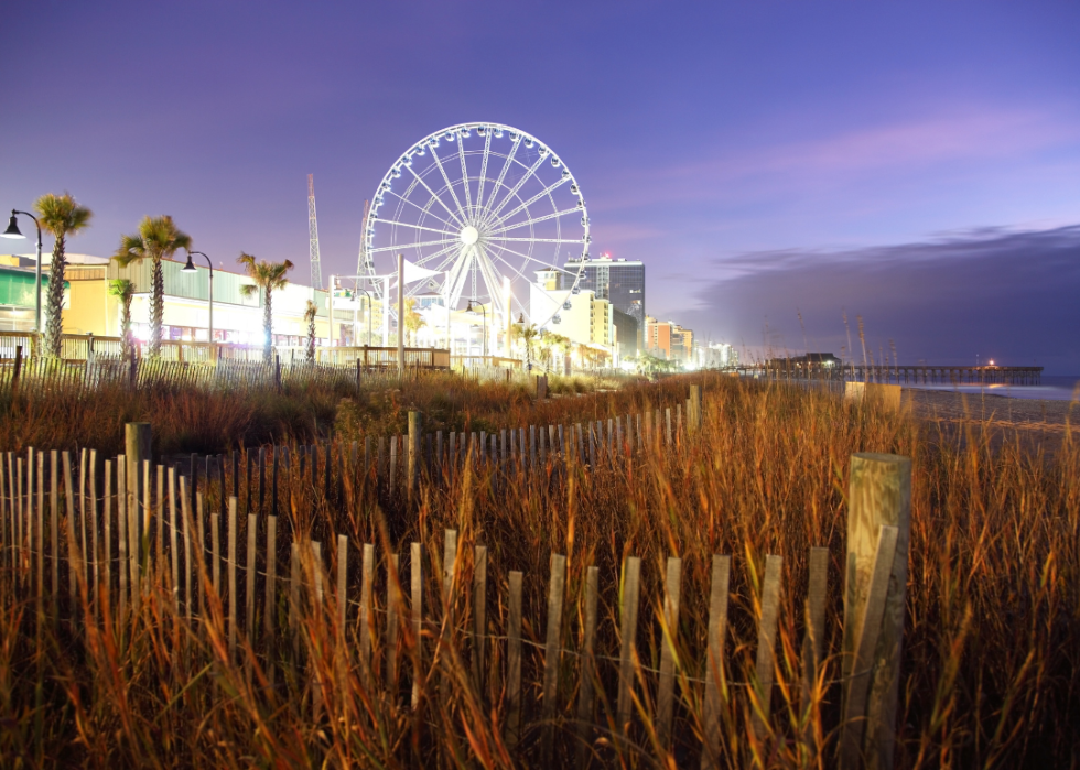 Night view of ferris wheel in downtown Myrtle Beach.