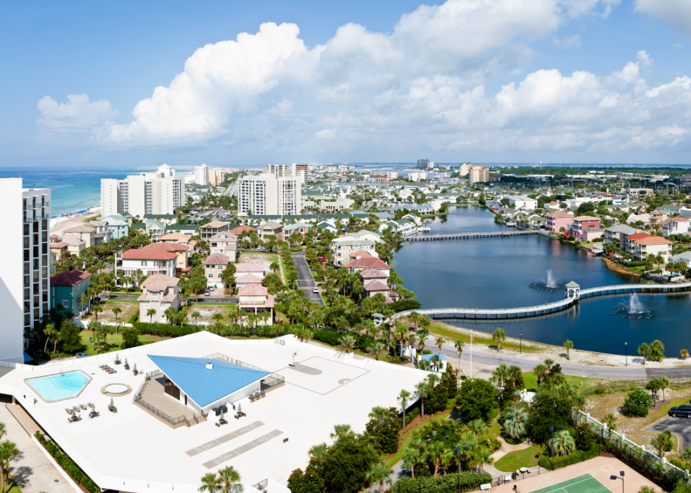 Panoramic view of Destin downtown and beach.