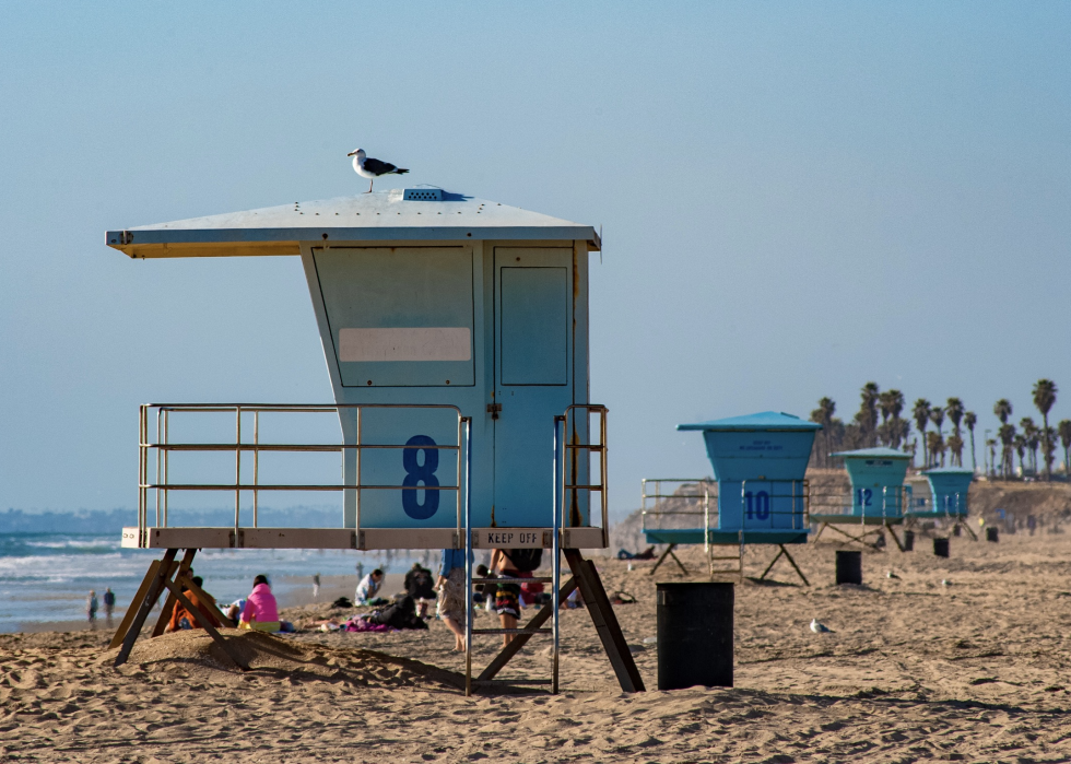 Lifeguard stands on Huntington Beach.