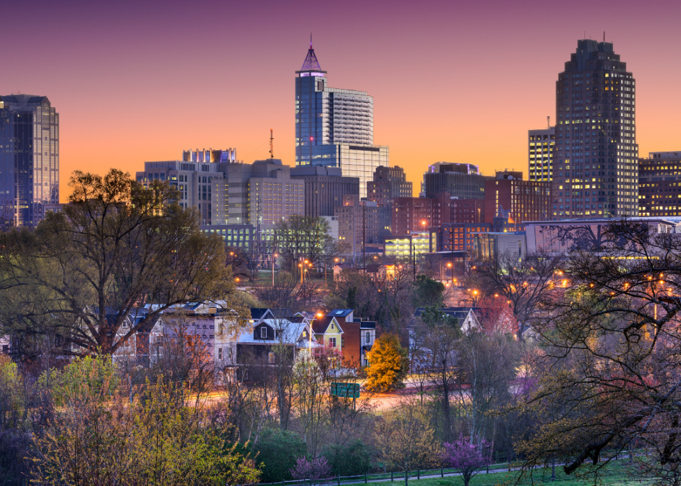 The Raleigh skyline at night.