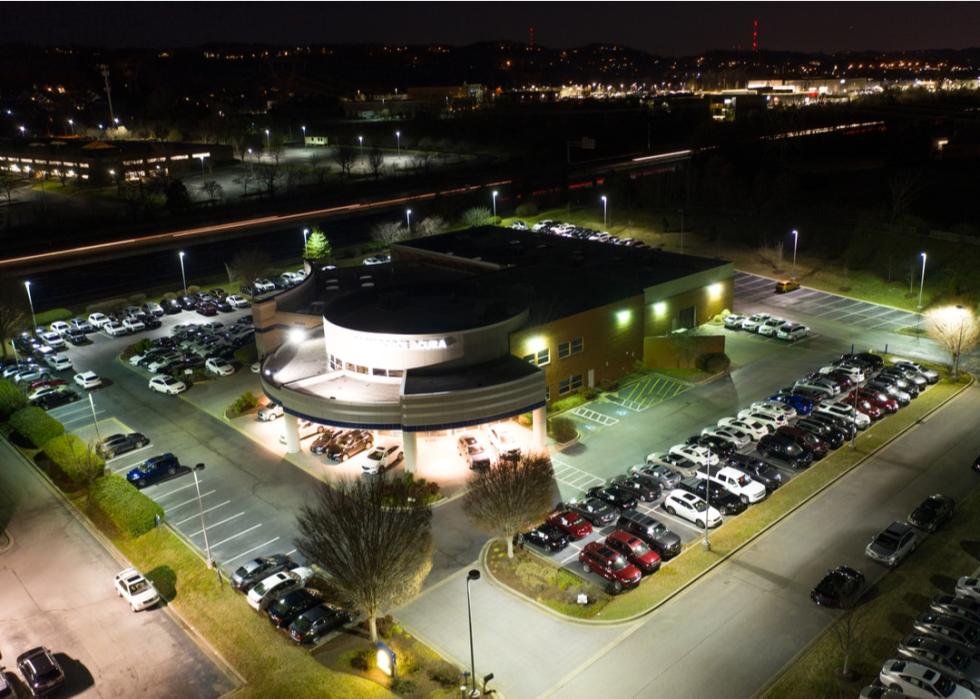 Brentwood, Tennessee car dealership at night.