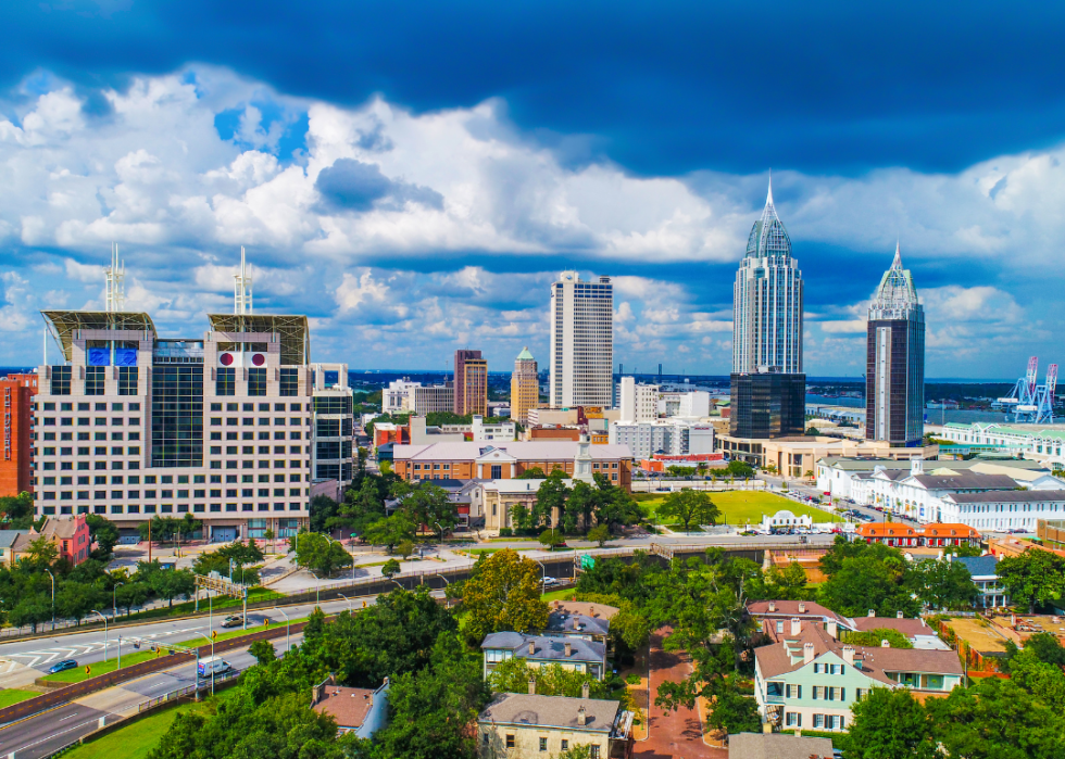 Aerial view of downtown Mobile, Alabama.