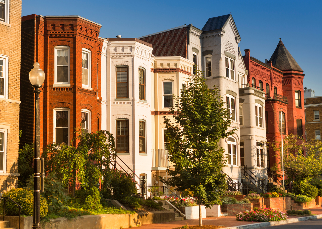 A row of historic brick residences.