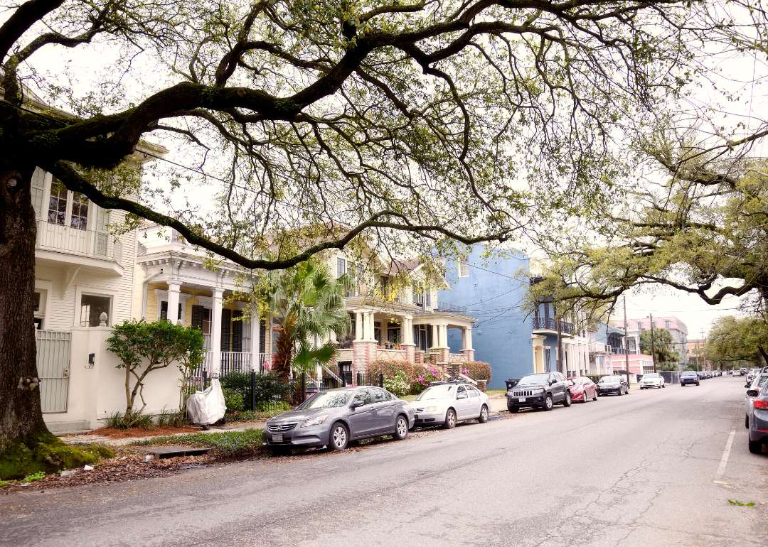 Large historic homes and trees.