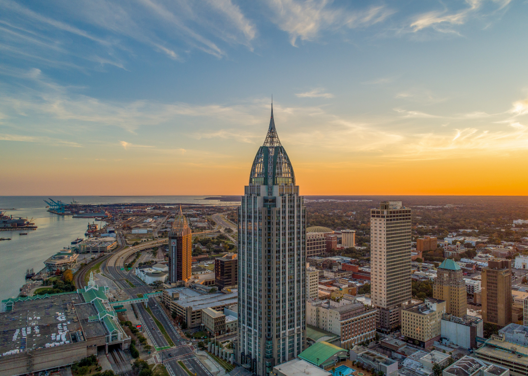 An aerial view of downtown Mobile.