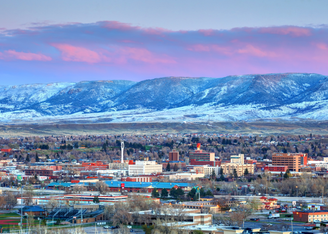 Downtown Casper at the base of the mountains.