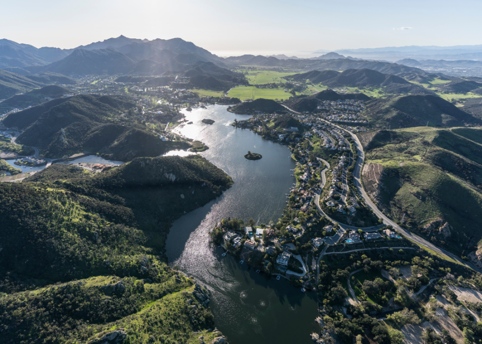 Aerial view of Lake Sherwood in Ventura County, California.