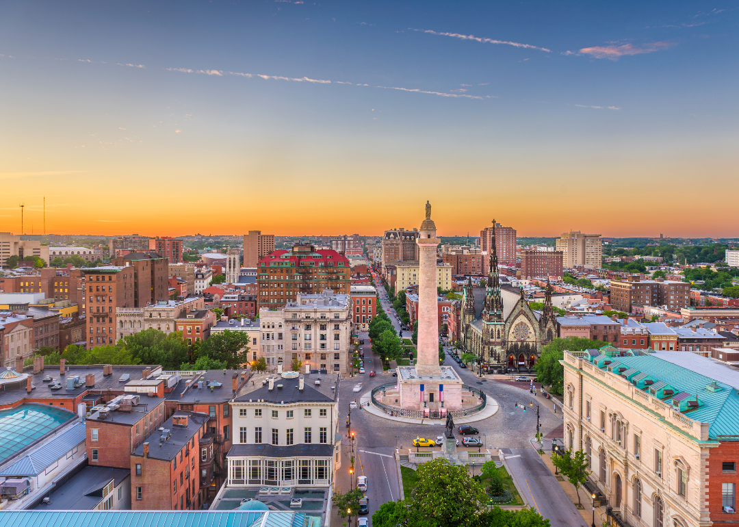 An aerial view of downtown Baltimore.