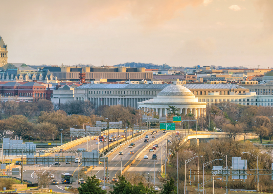 Highways and the city skyline in D.C.