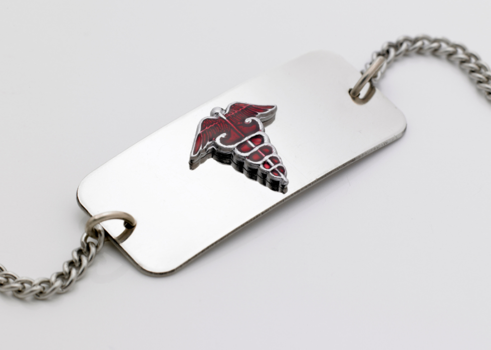 A metal medical ID bracelet. 