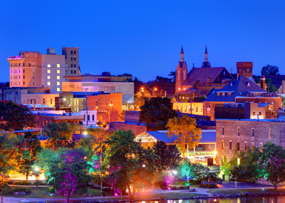 Downtown Rockford, IL at night.