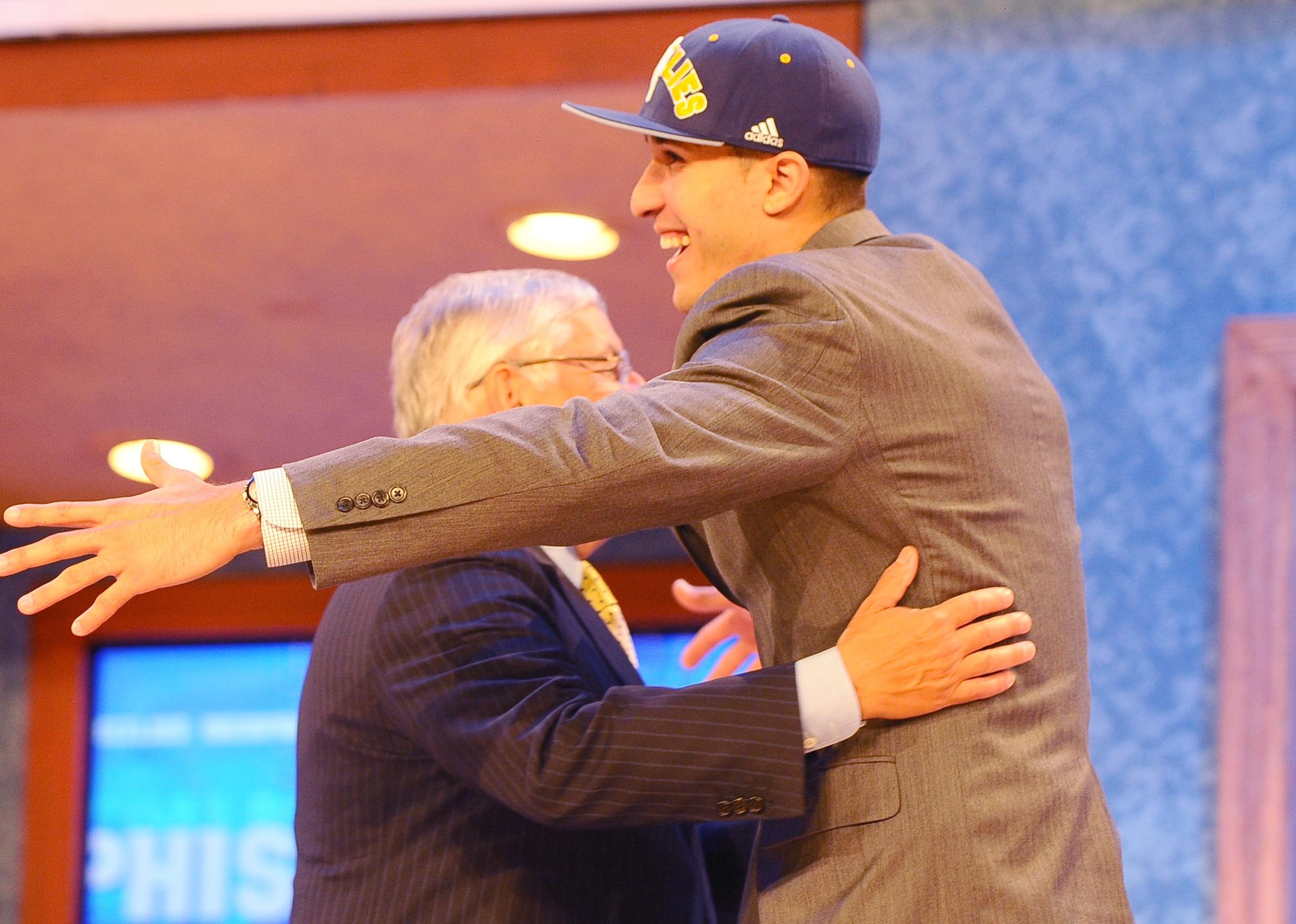 Greivis Vasquez hugs NBA Commissioner David Stern after he was drafted. 