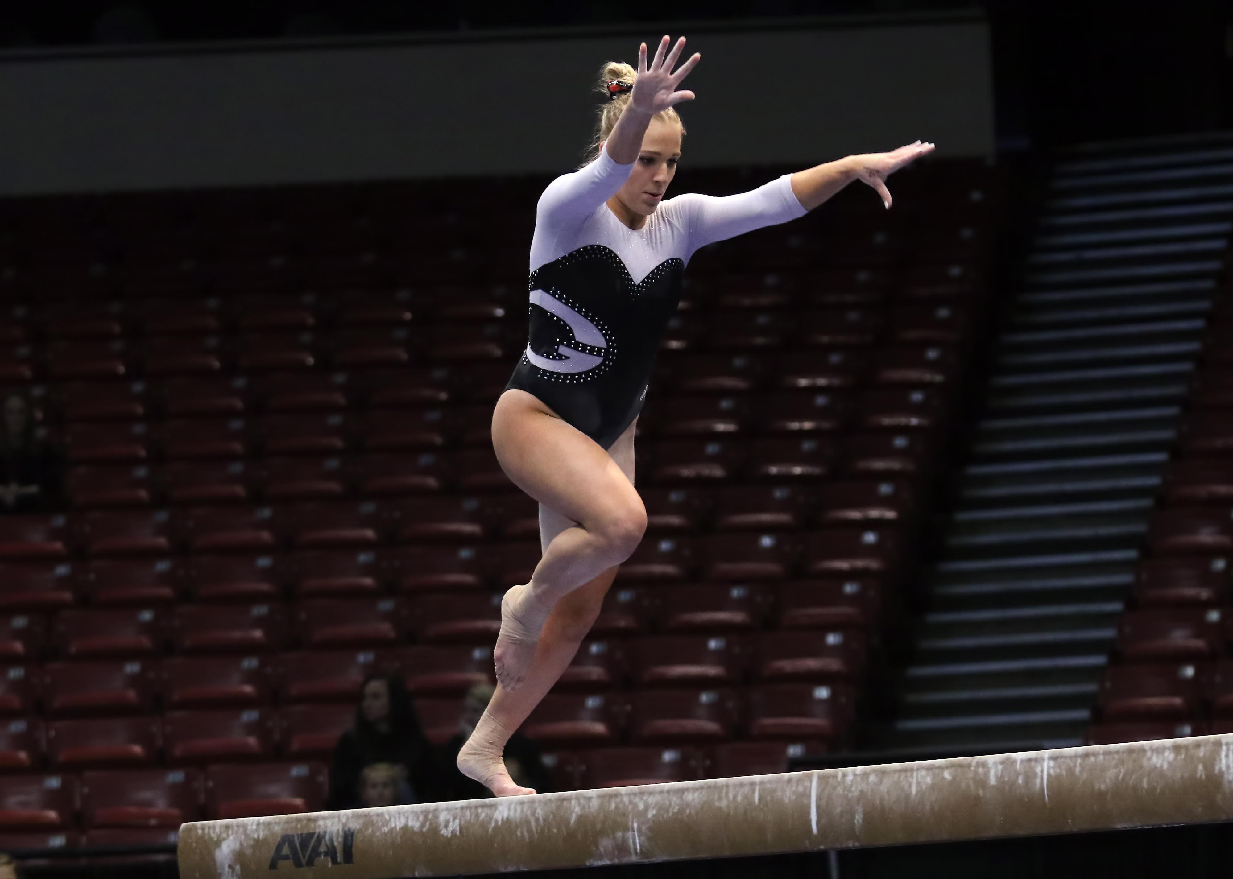 Georgia gymnast Rachel Baumann during the Elevate the Stage Meet.
