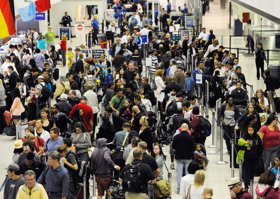 United Airlines passengers at Los Angeles International Airport