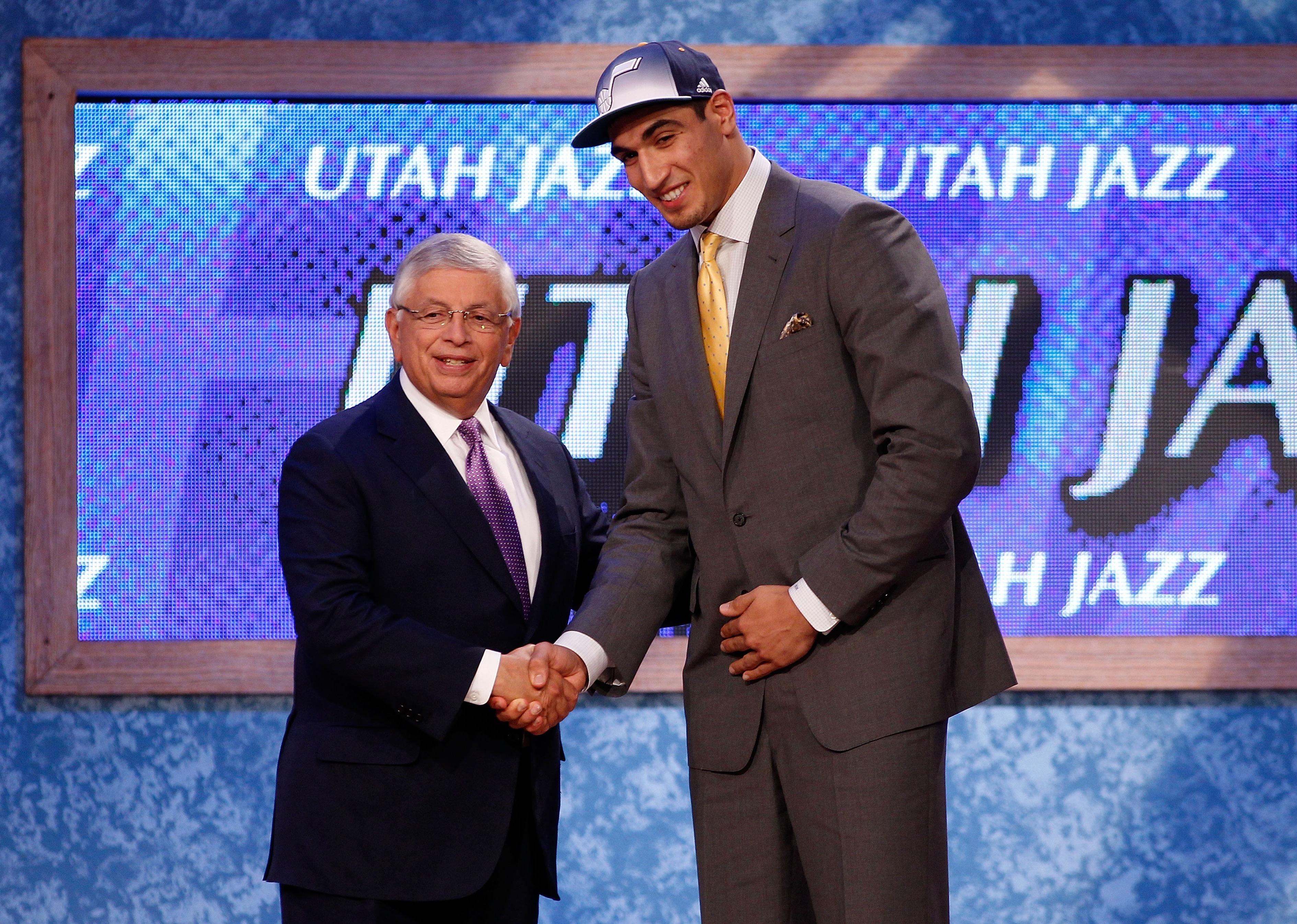 Enes Kanter greets NBA Commissioner David Stern.