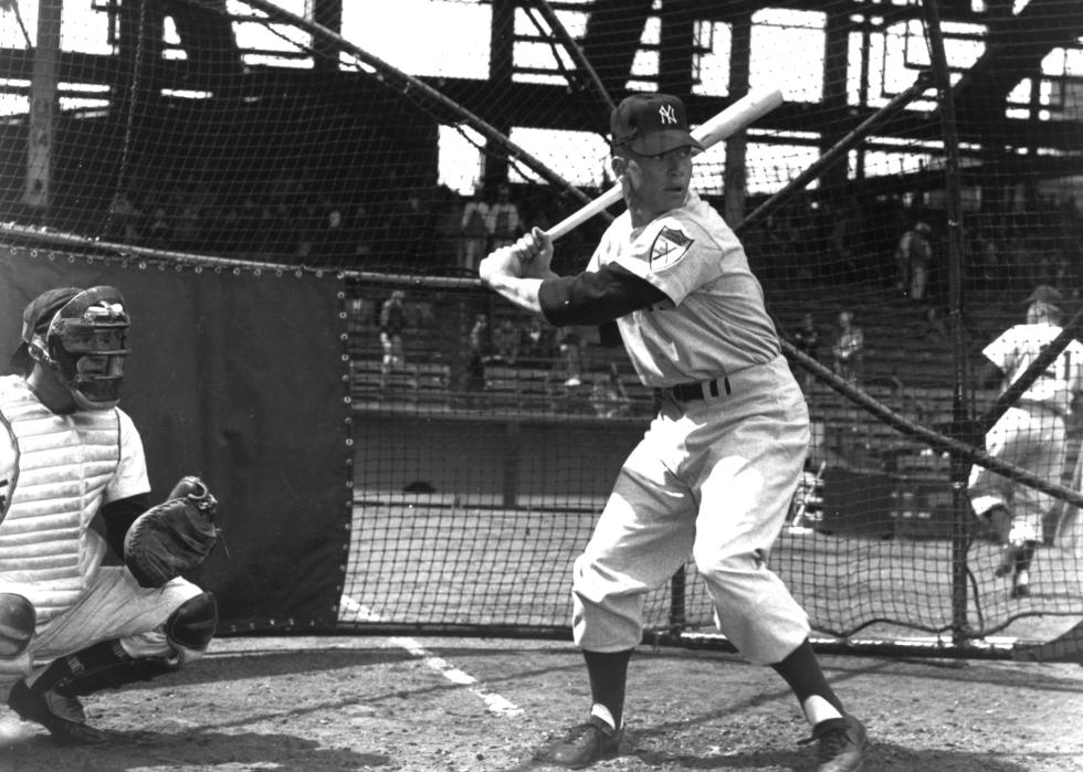 Mickey Mantle at bat during spring training