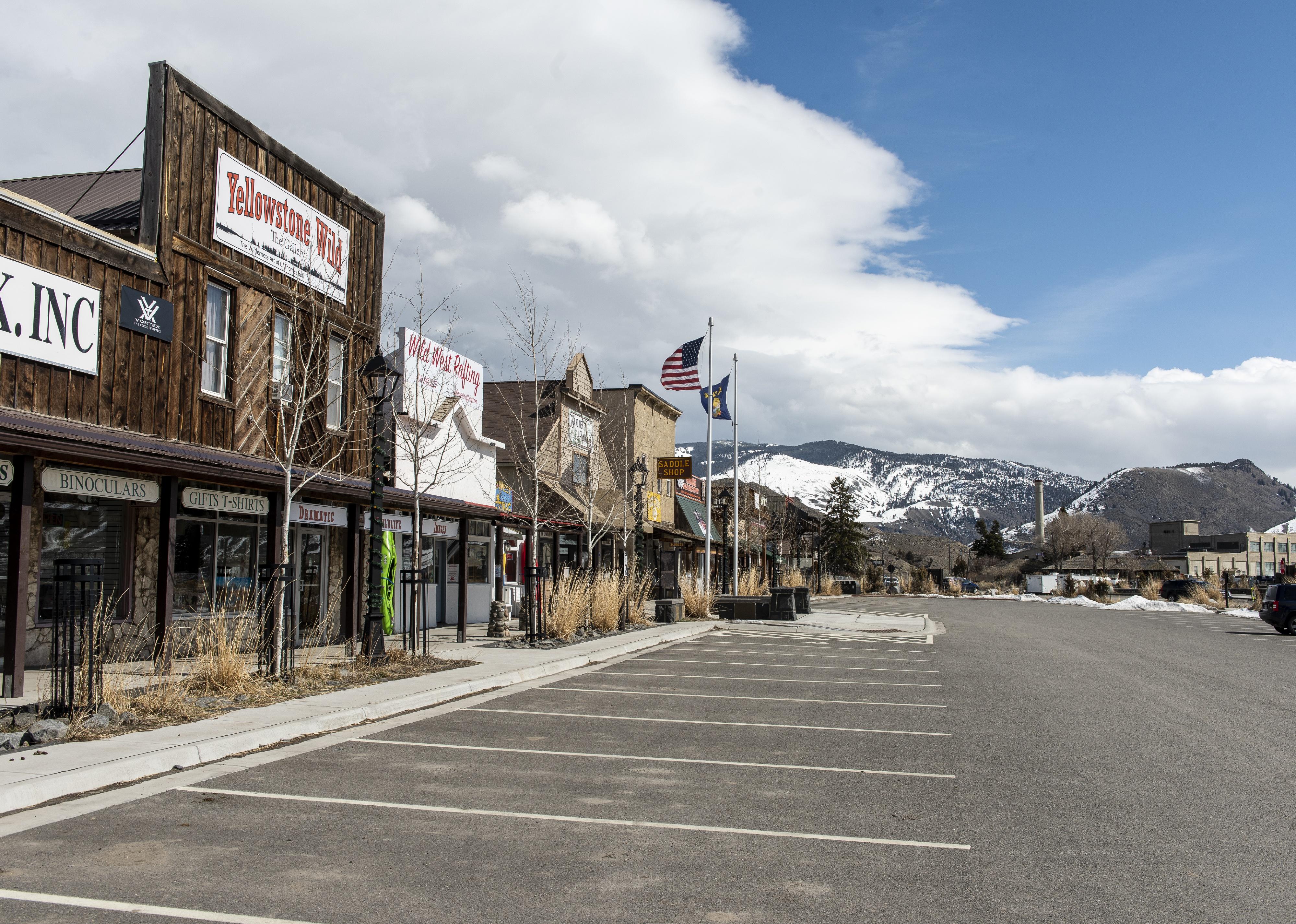 Small tourist shops in Gardiner, Montana.