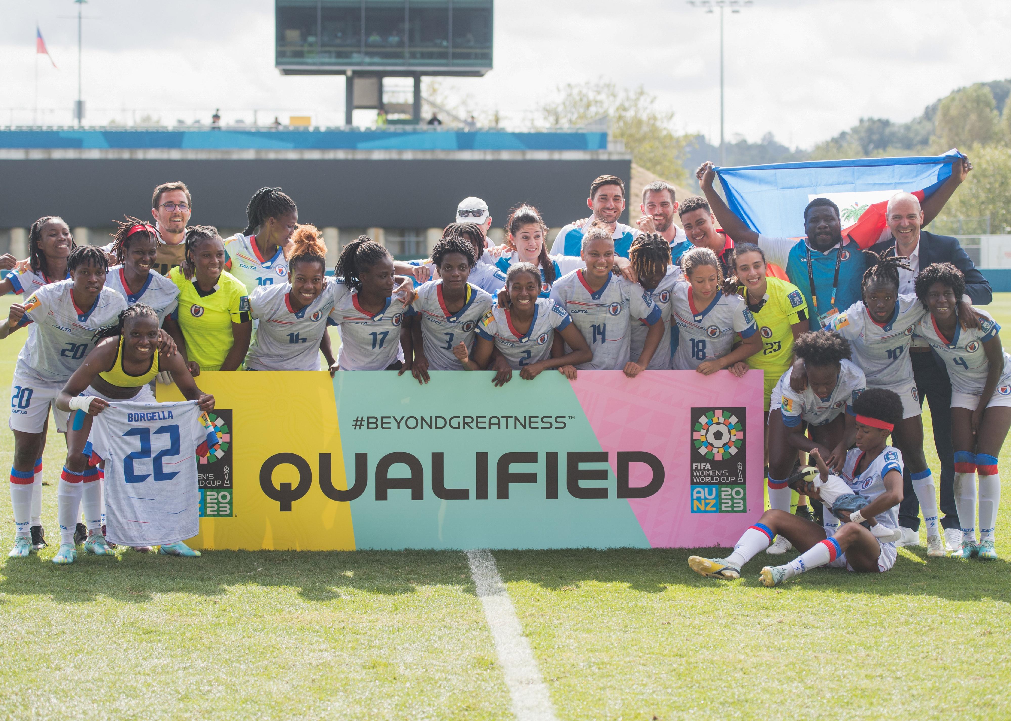 Haiti National Women's soccer team pose for a photo during the FIFA Women's World Cup 2023 Playoff game