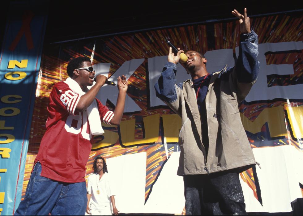Yukmouth and Numskull of Luniz perform during KMEL Summer Jam.