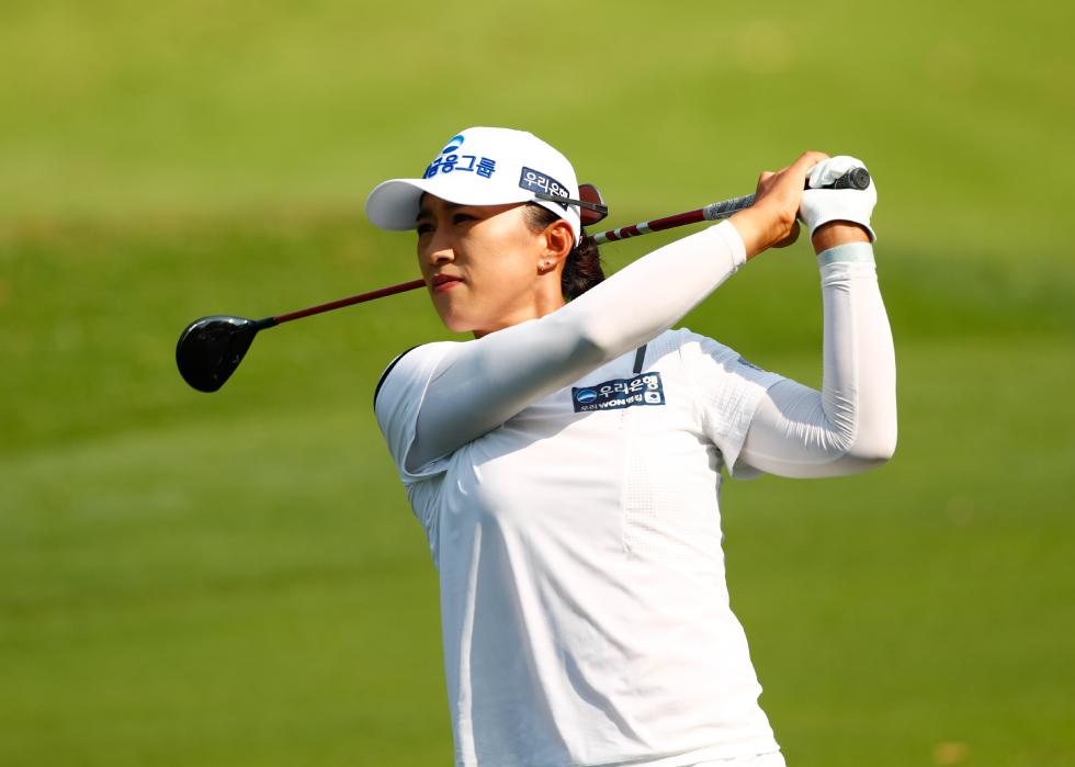 Amy Yang of South Korea plays her second shot
