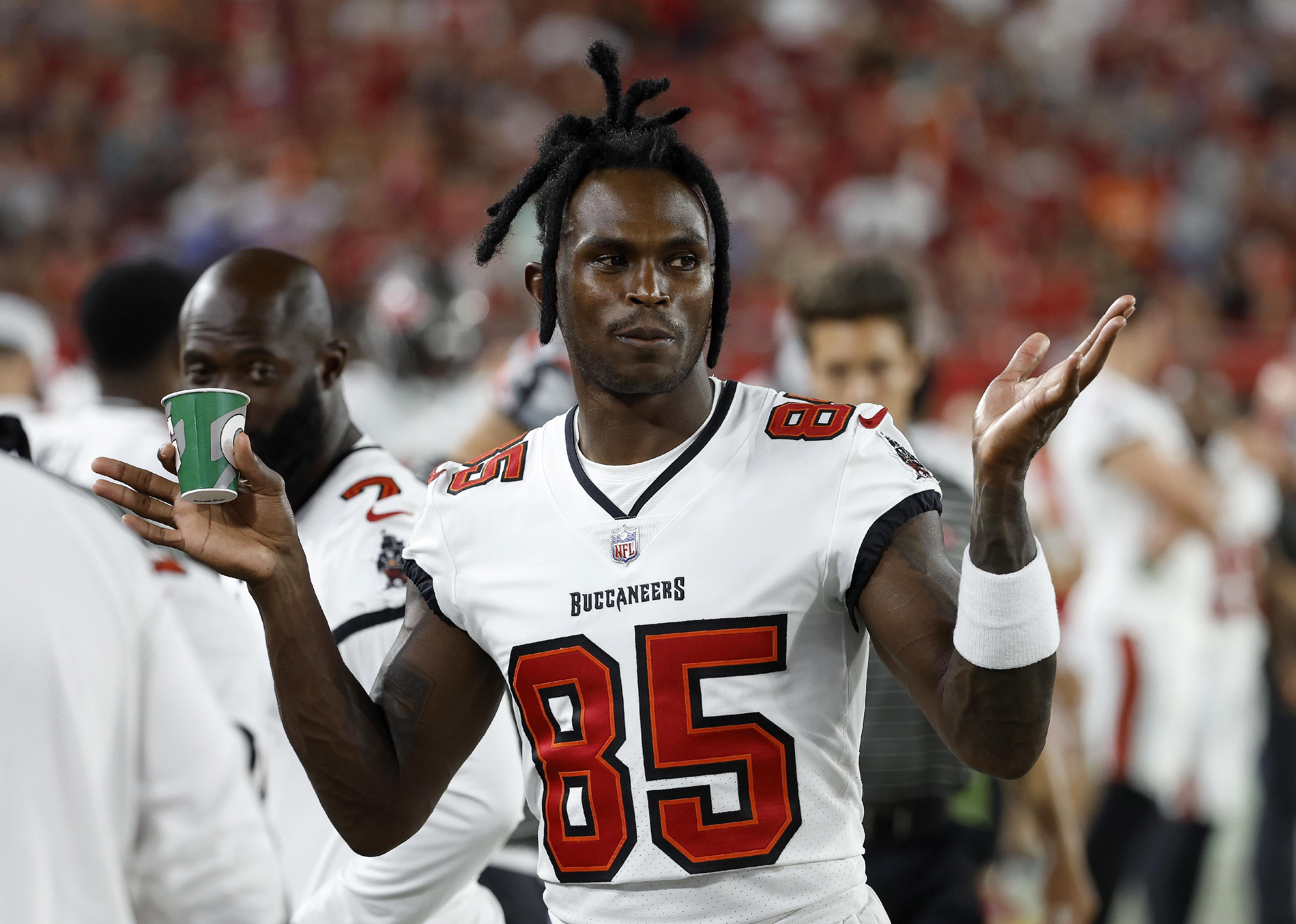 Julio Jones of the Tampa Bay Buccaneers looks on during a preseason game