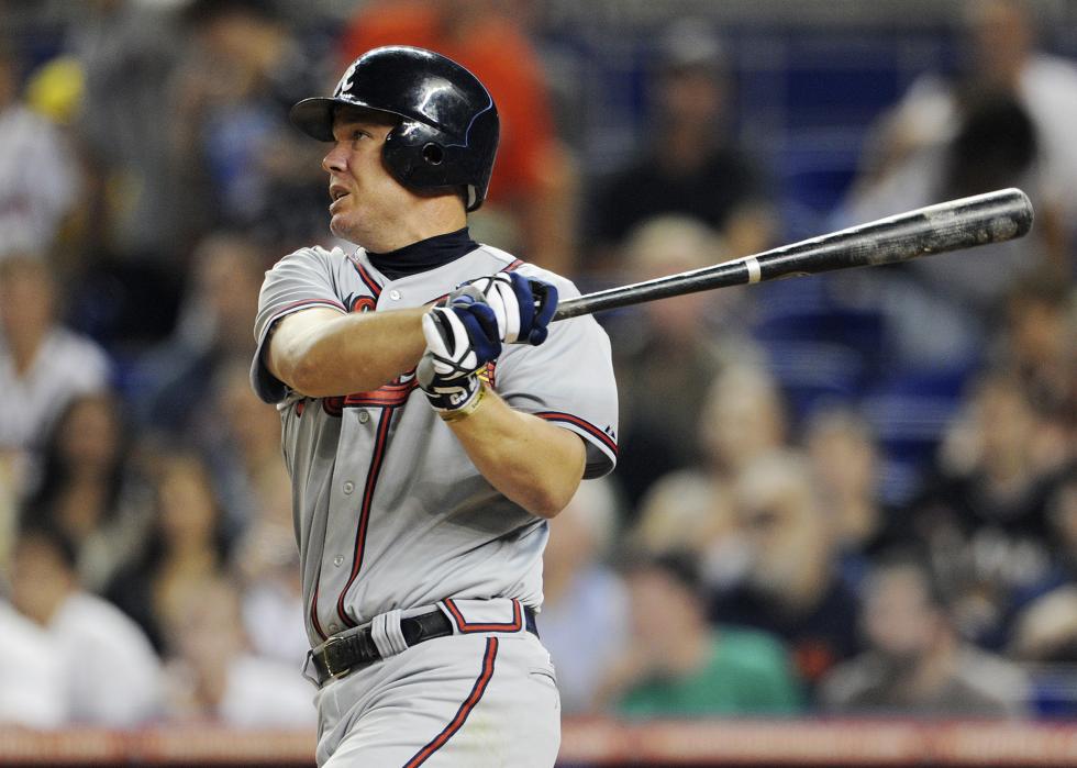 Chipper Jones bats during a MLB game