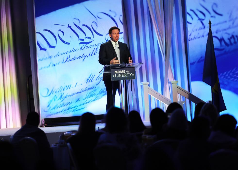 Ron DeSantis speaks during the Moms for Liberty Joyful Warriors national summit.