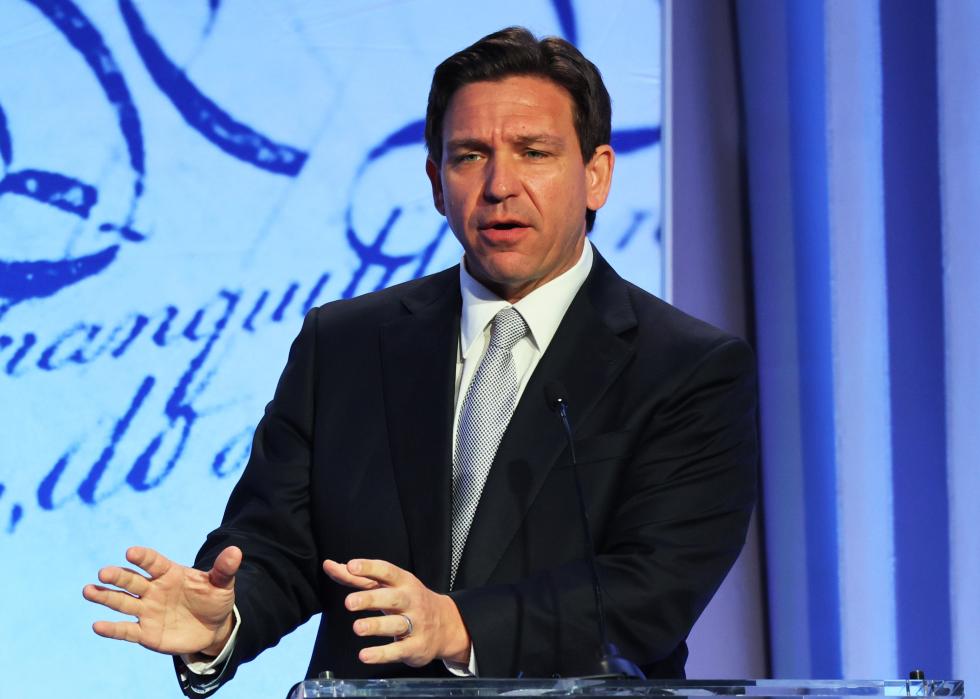 Ron DeSantis speaks during the Moms for Liberty Joyful Warriors national summit.