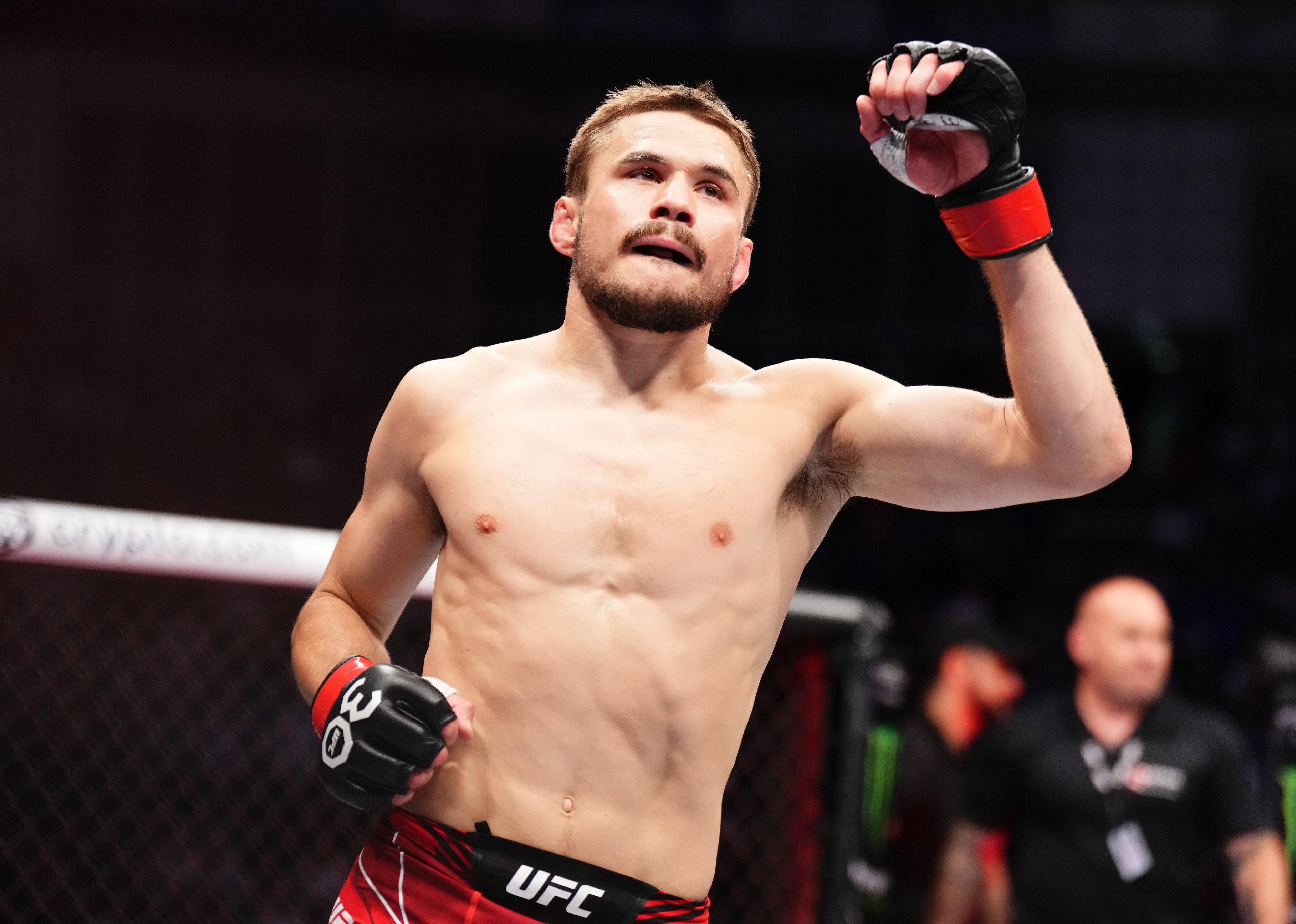 Nathaniel Wood is introduced prior to facing Andre Fili in their featherweight fight.