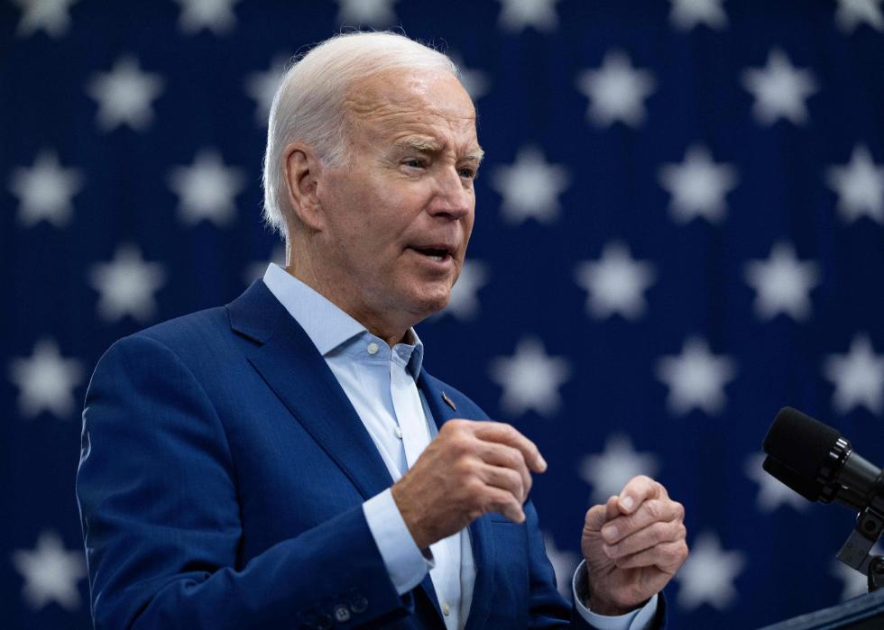 Joe Biden speaks at Arcosa Wind Towers in Belen, New Mexico.