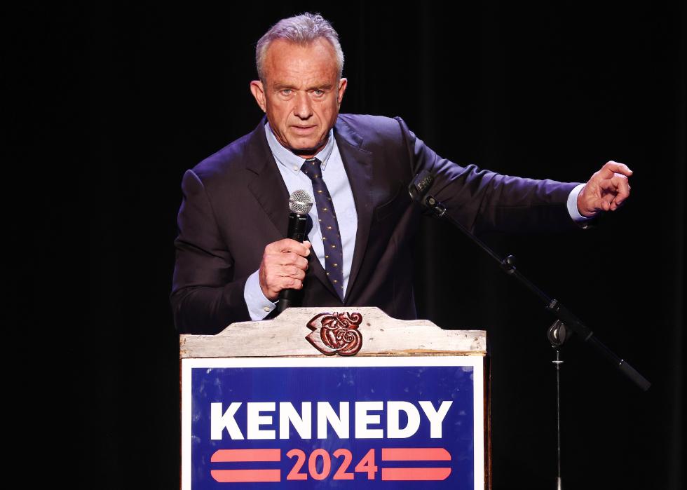 Robert F. Kennedy Jr. speaks at a Hispanic Heritage Month event at Wilshire Ebell Theatre.