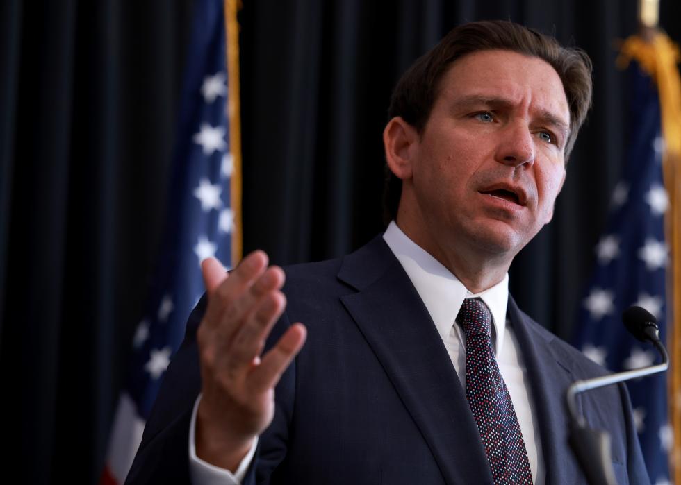 Ron DeSantis speaks during a campaign event.