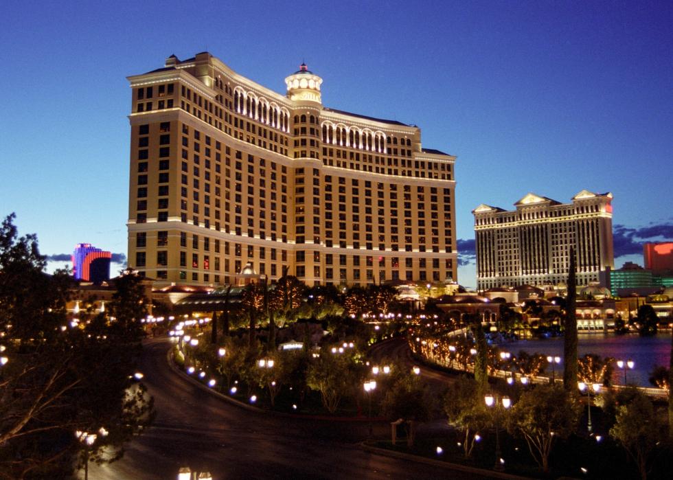 A daytime new of the Bellagio hotel exterior.