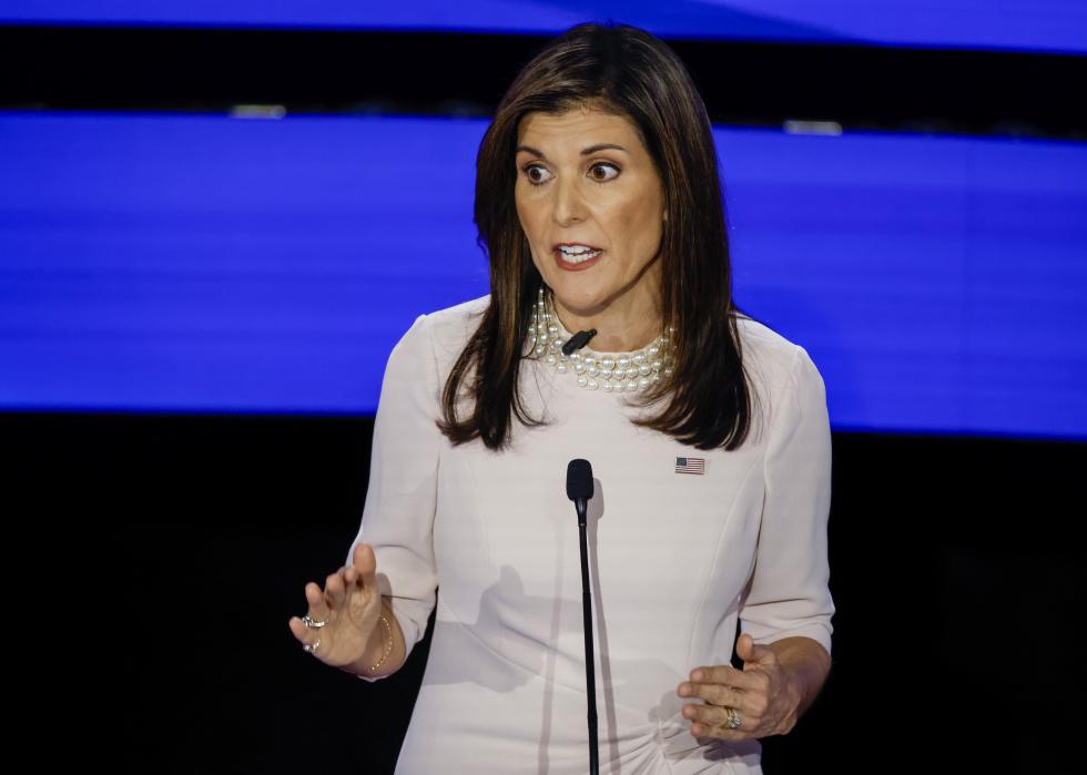 Nikki Haley participates in the CNN Republican Presidential Primary Debate.