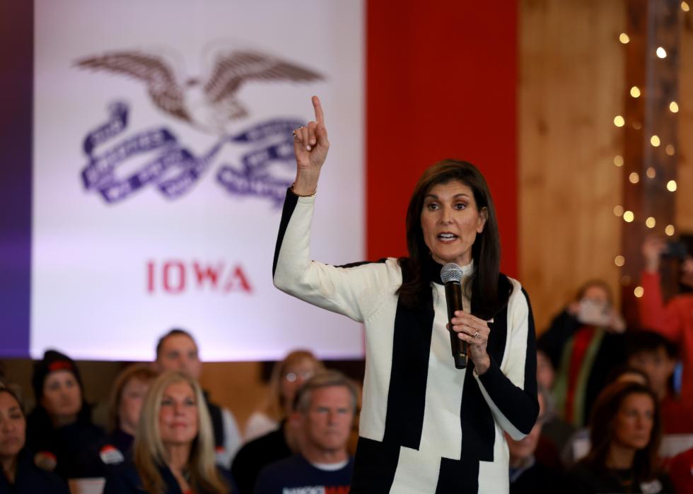 Nikki Haley speaks at a campaign event.