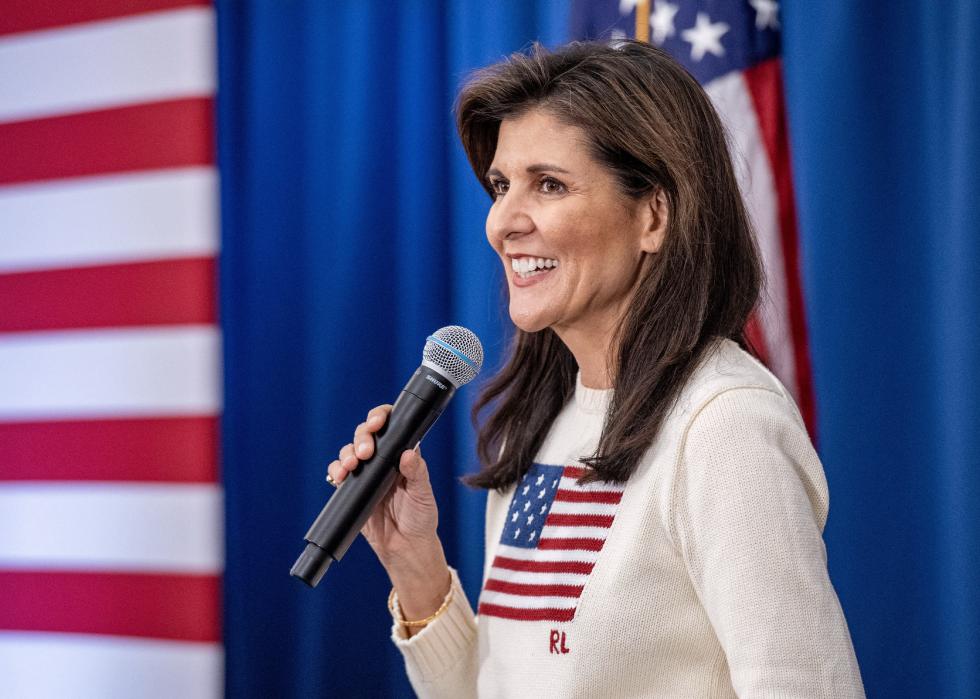Nikki Haley speaks during a get-out-the-vote Pizza and Politics campaign event.