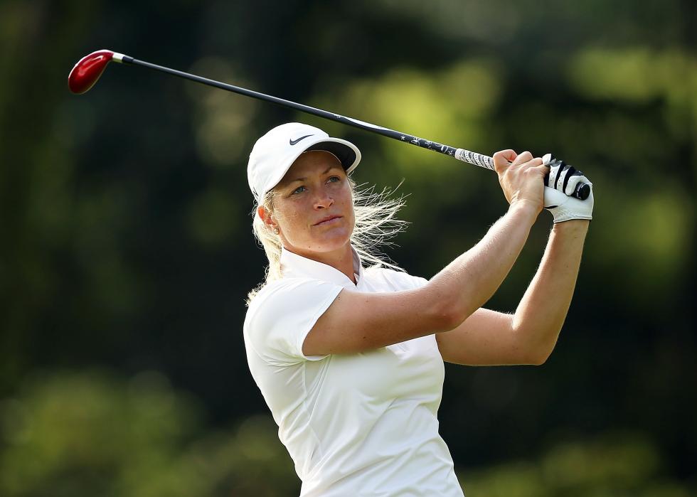Suzann Pettersen of Norway hits an approach shot