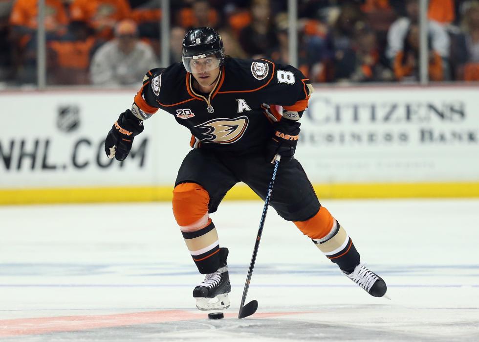 Teemu Selanne of the Anaheim Ducks skates in a match