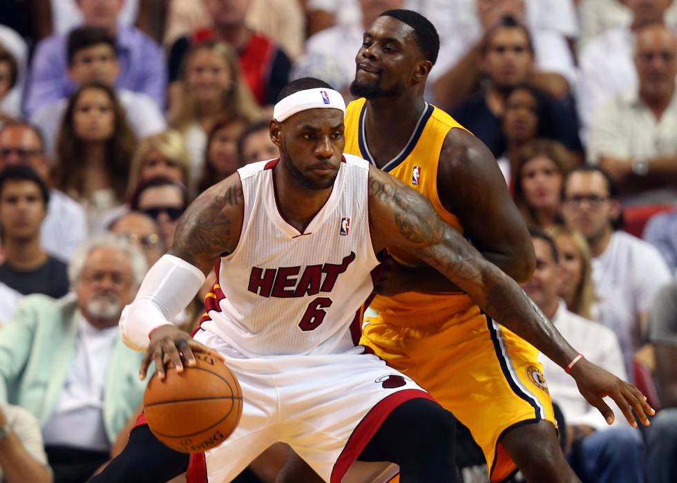 LeBron James drives to the basket 
