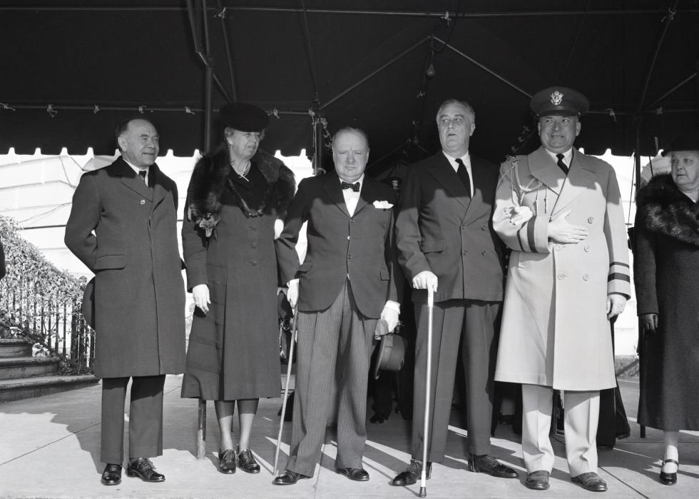 President Franklin D. Roosevelt poses with with British Prime Minister Winston Churchill at the White House.