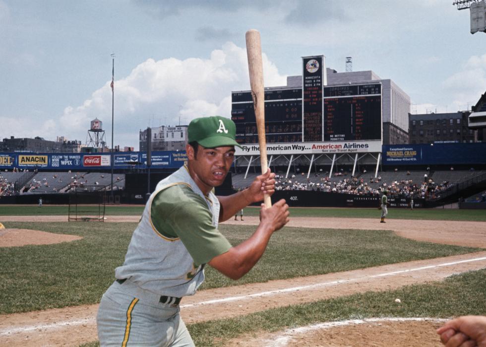 Reggie Jackson in posed batting action
