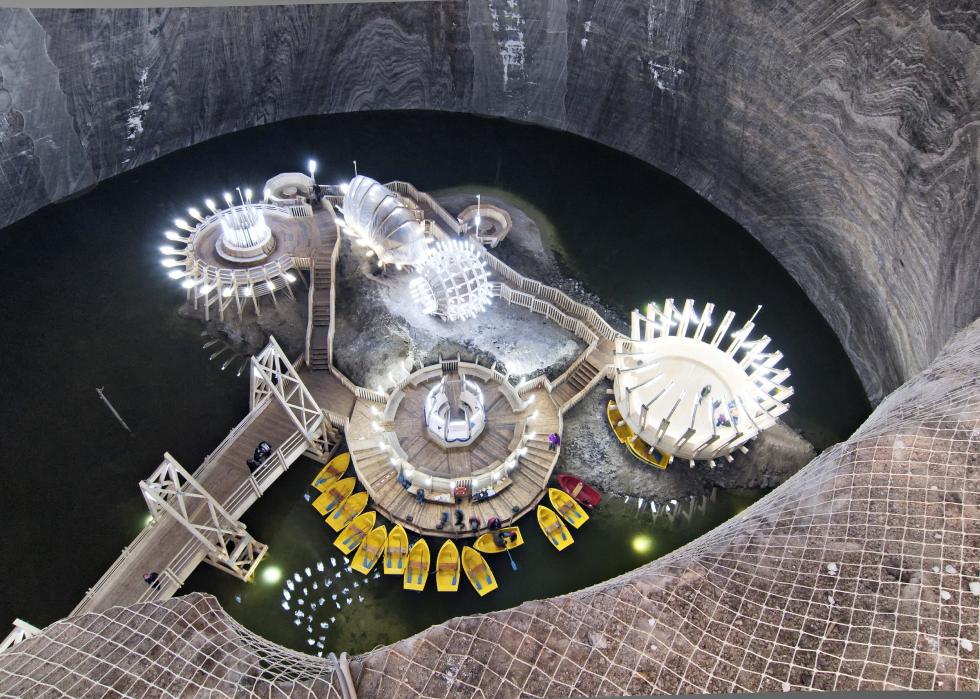 The boat quay on the lake at the bottom of Turda salt mine.