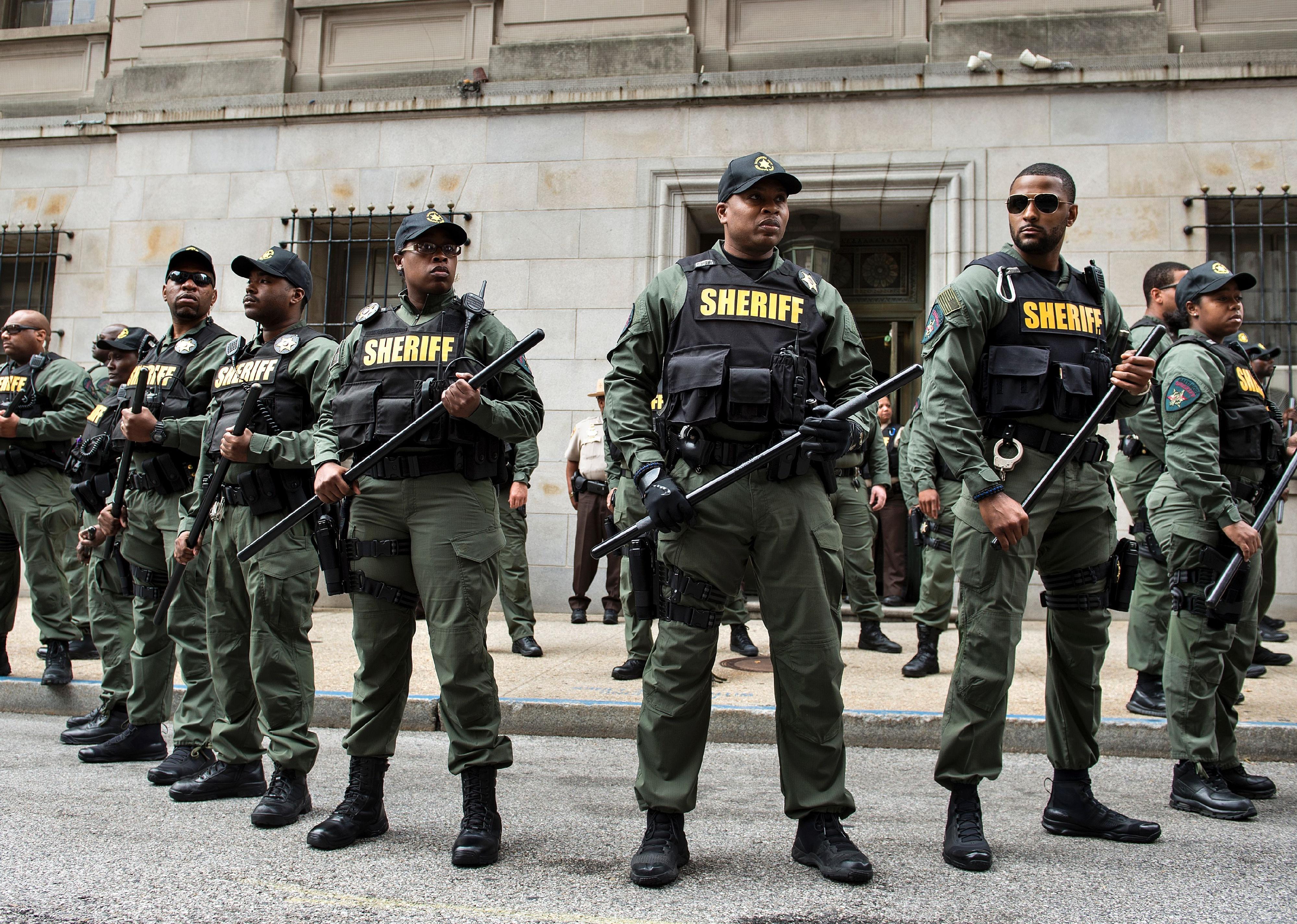 Baltimore County Sheriffs officers gather.