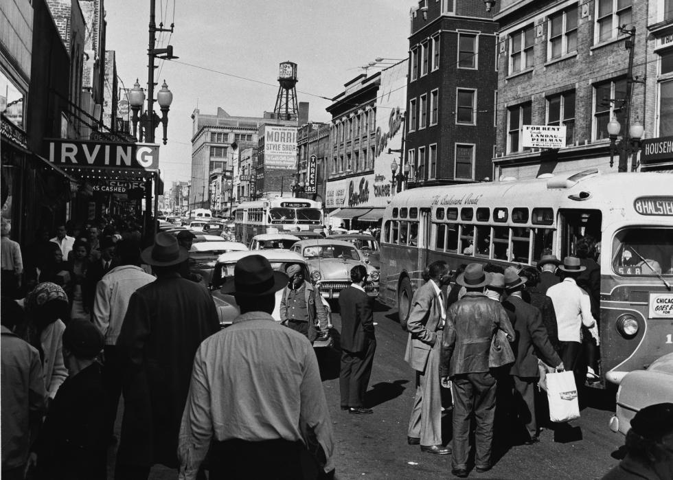 Street scene on Maxwell Street near Halsted Street, Chicago