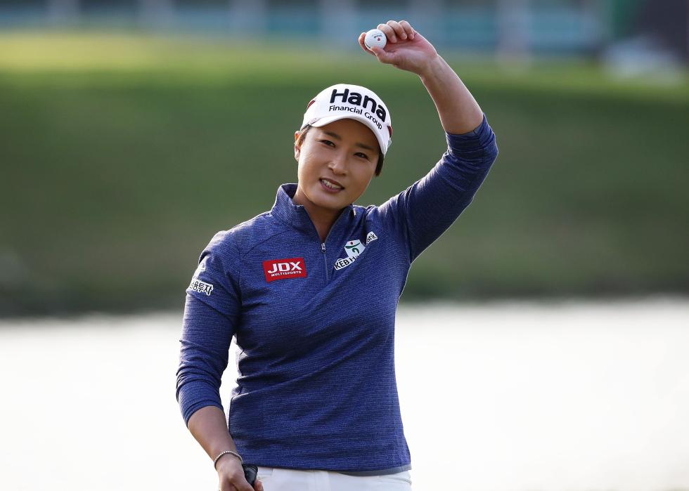 Se-Ri Pak of South Korea reacts after a putt 